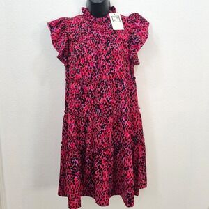 THML New with Tags Pink Leopard Print Tiered Flowy Dress Women's Size XS